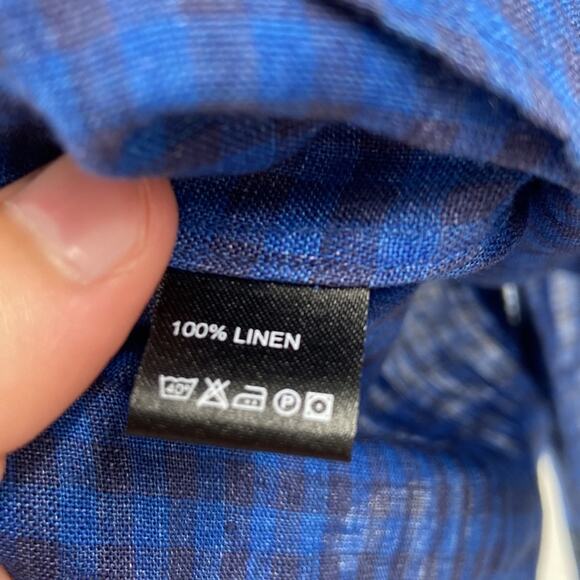 NWT Todd Snyder 100% linen blue check Button Down Shirt - Picture 6 of 7